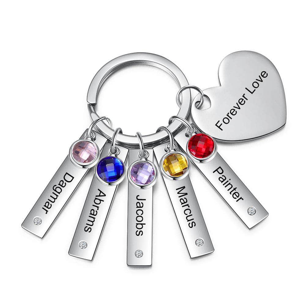 JEWEL AUS Keychains Stainless Steel Heart Shape Engraved Name Keychain