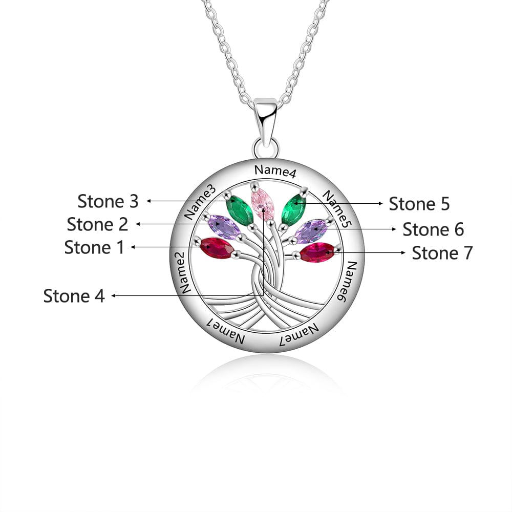 JEWEL AUS Necklace 925 Sterling Silver Tree of Life Necklace with Seven Birthstones