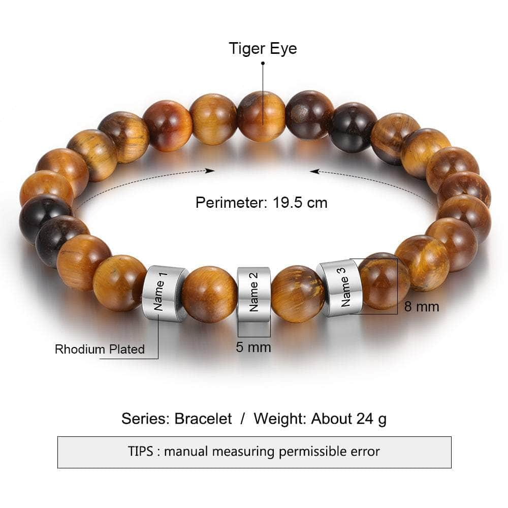 jewelaus Bracelet 19.5 cm / 3 / White Gold Plated Natural Stone Bracelets-Tiger Eye Stone