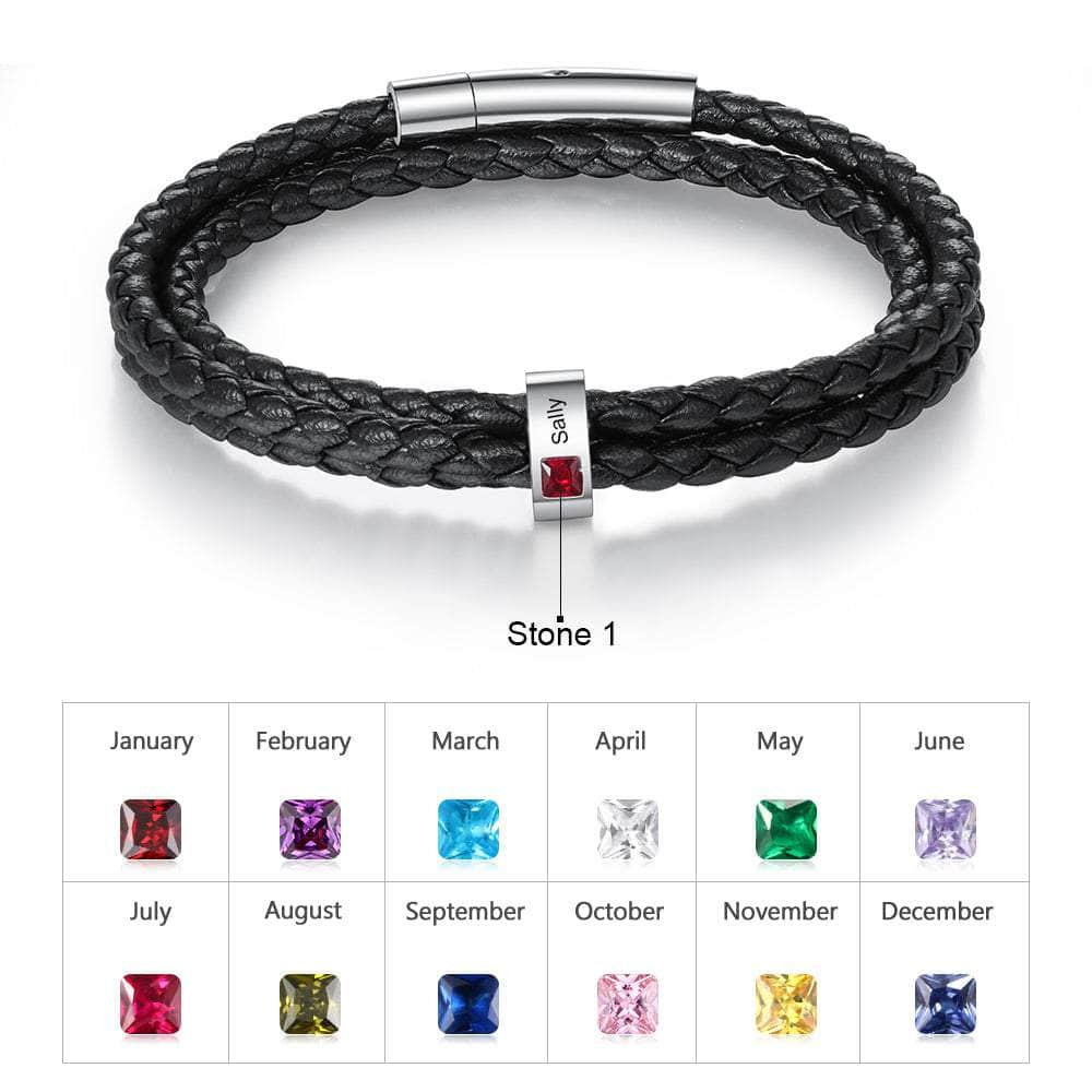 jewelaus Bracelet 19.5cm / 1 Stainless Steel Black Leather Bracelet