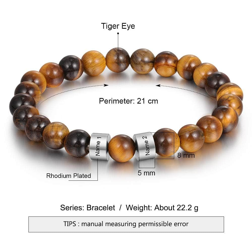 jewelaus Bracelet 21 cm / 2 / White Gold Plated Natural Stone Bracelets-Tiger Eye Stone