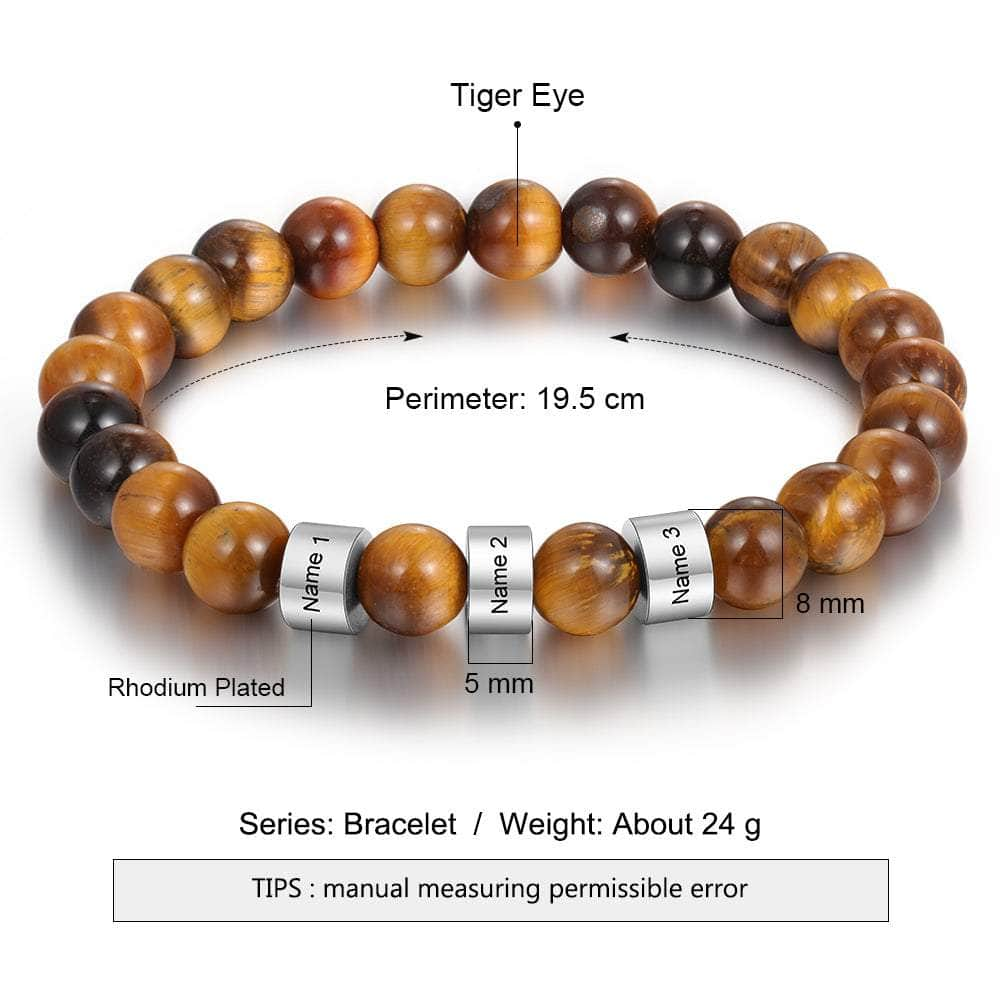 jewelaus Bracelet 21 cm / 3 / White Gold Plated Natural Stone Bracelets-Tiger Eye Stone