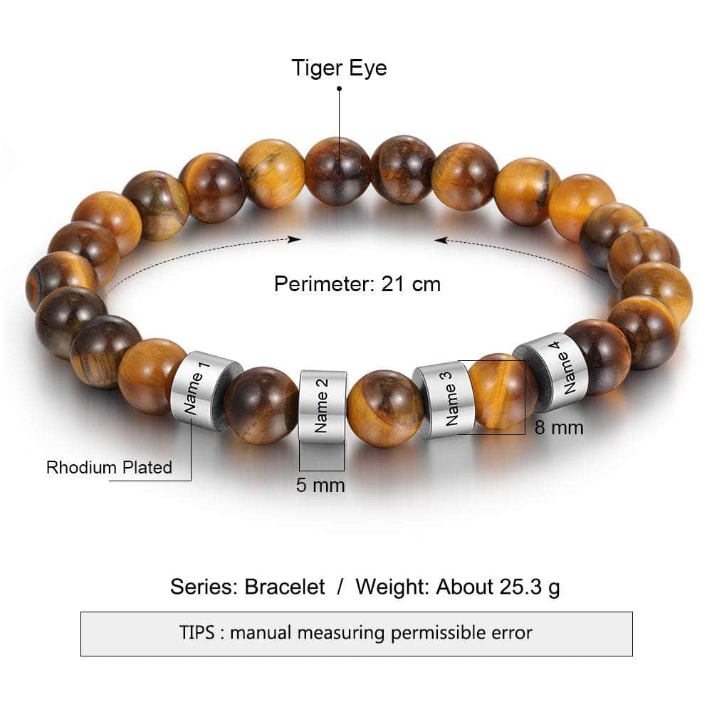 jewelaus Bracelet 21 cm / 4 / White Gold Plated Natural Stone Bracelets-Tiger Eye Stone