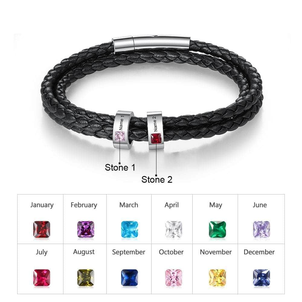 jewelaus Bracelet 21cm / 2 Stainless Steel Black Leather Bracelet