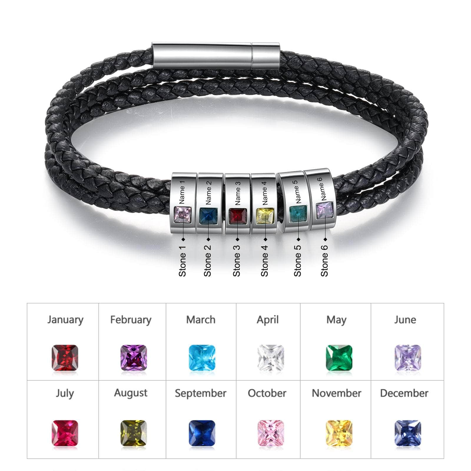 jewelaus Bracelet 21cm / 6 Stainless Steel Black Leather Bracelet