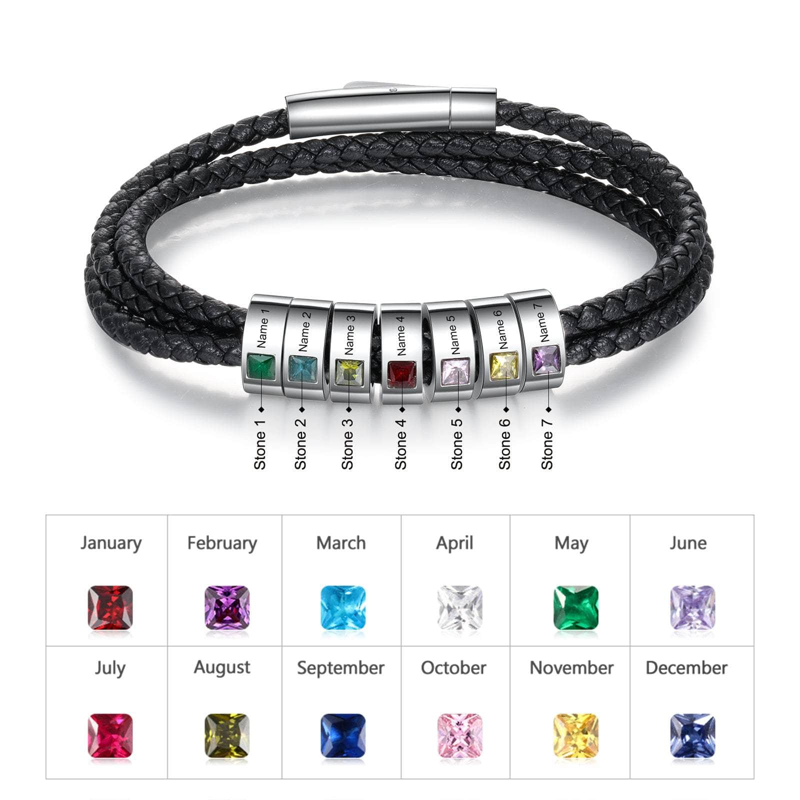 jewelaus Bracelet 21cm / 7 Stainless Steel Black Leather Bracelet