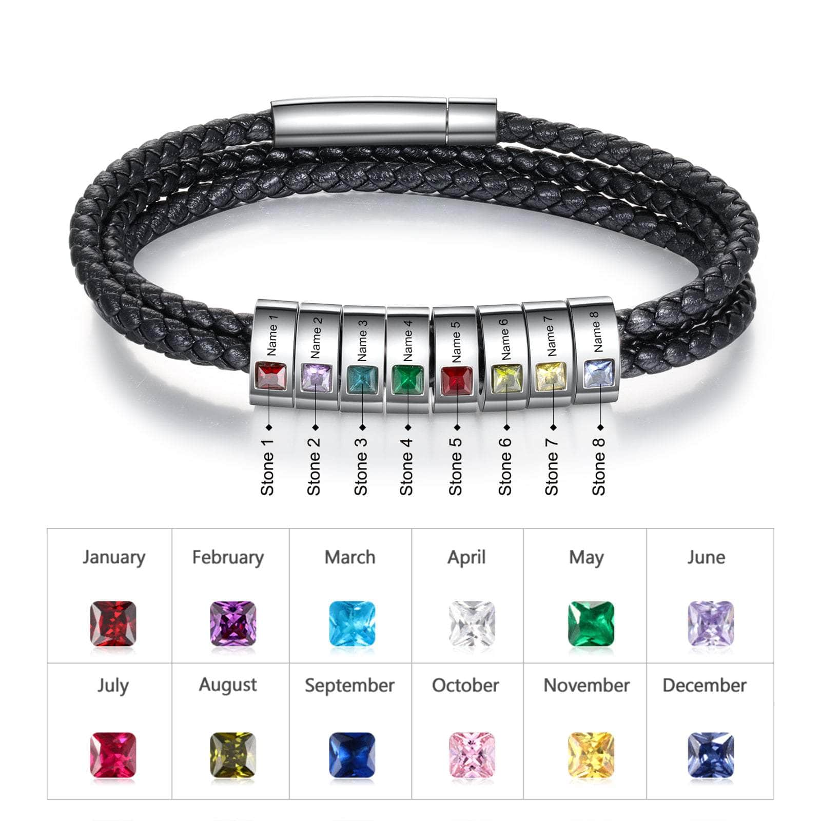 jewelaus Bracelet 21cm / 8 Stainless Steel Black Leather Bracelet