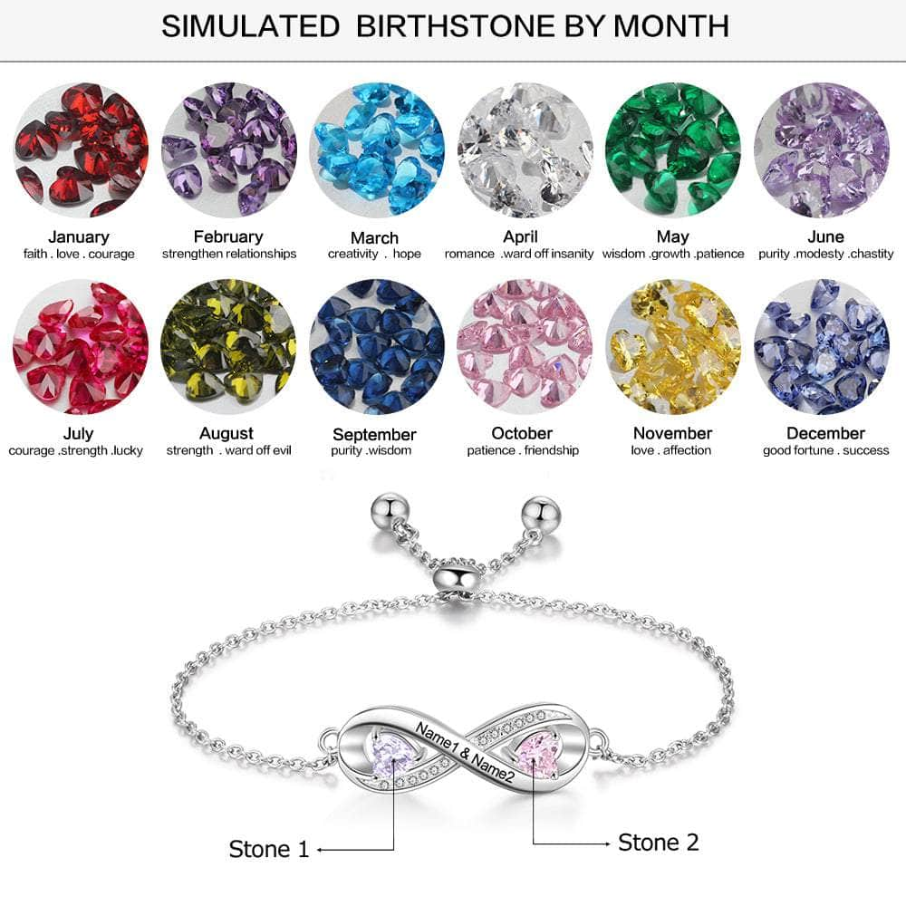 jewelaus Bracelet 925 Sterling Silver / B Birthstone & Engraved Bracelet