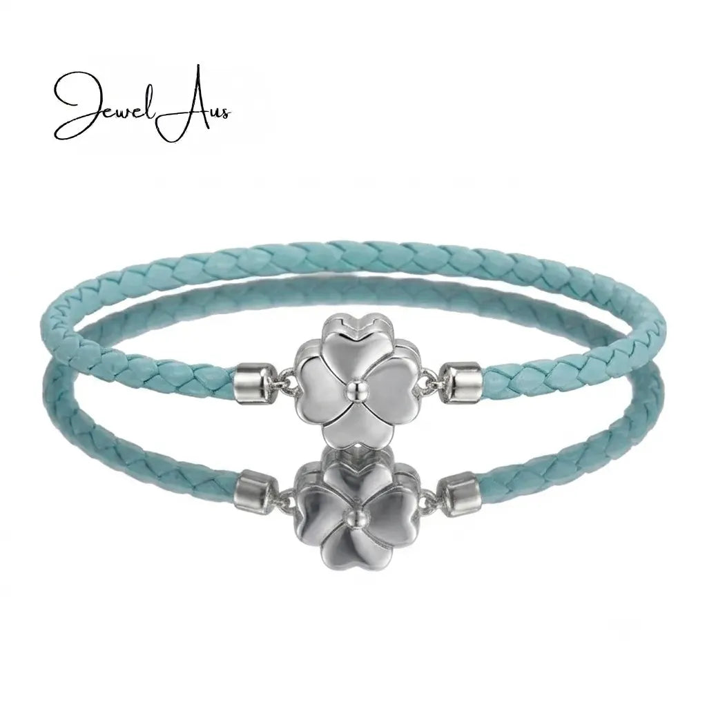 jewelaus CHARMS 19cm Blue Clover Leather Bracelet