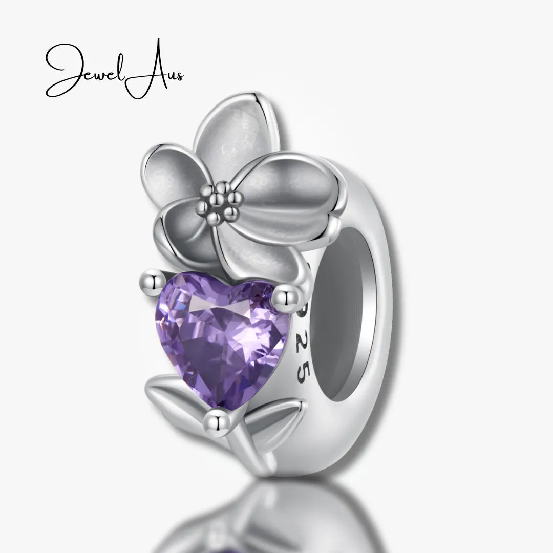 jewelaus CHARMS February Birthstone Flower Stopper Charm