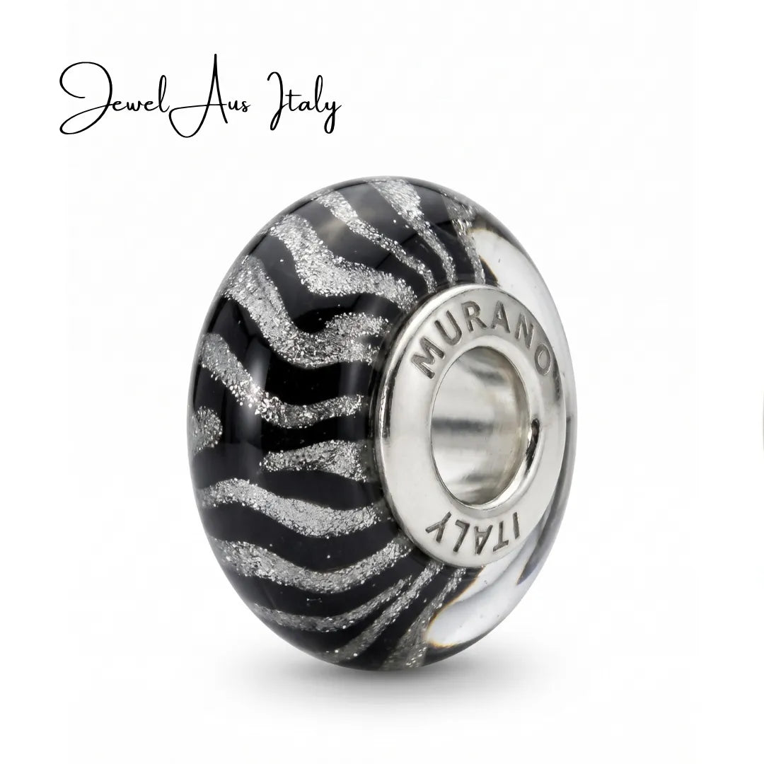 jewelaus CHARMS Italian Black Stripe Murano Glass Charm