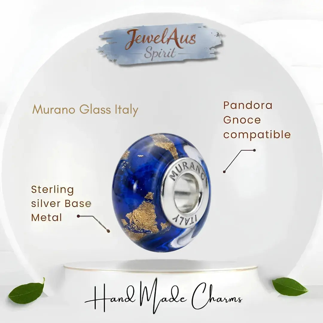 jewelaus CHARMS Italian Blue Gold Murano Glass Charm