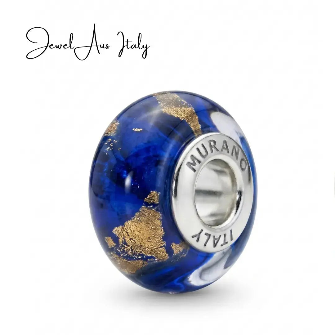 jewelaus CHARMS Italian Blue Gold Murano Glass Charm