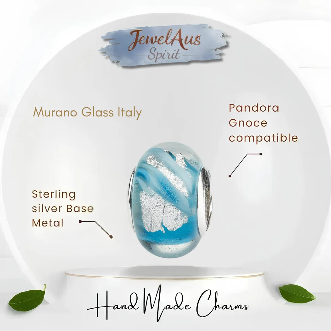 jewelaus CHARMS Italian Blue Ice Murano Glass Charm