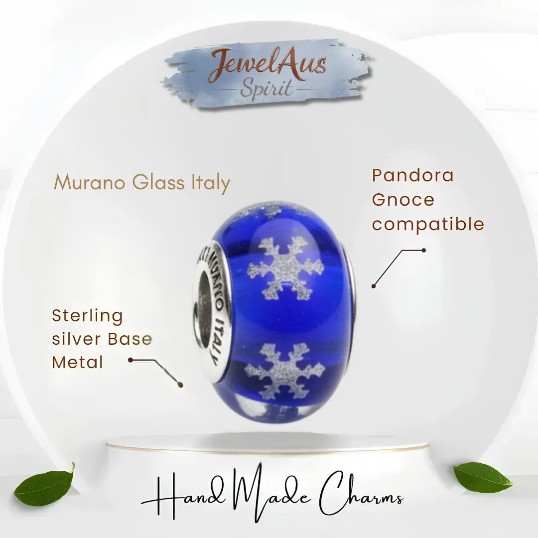 jewelaus CHARMS Italian Blue snow Murano Glass Charm