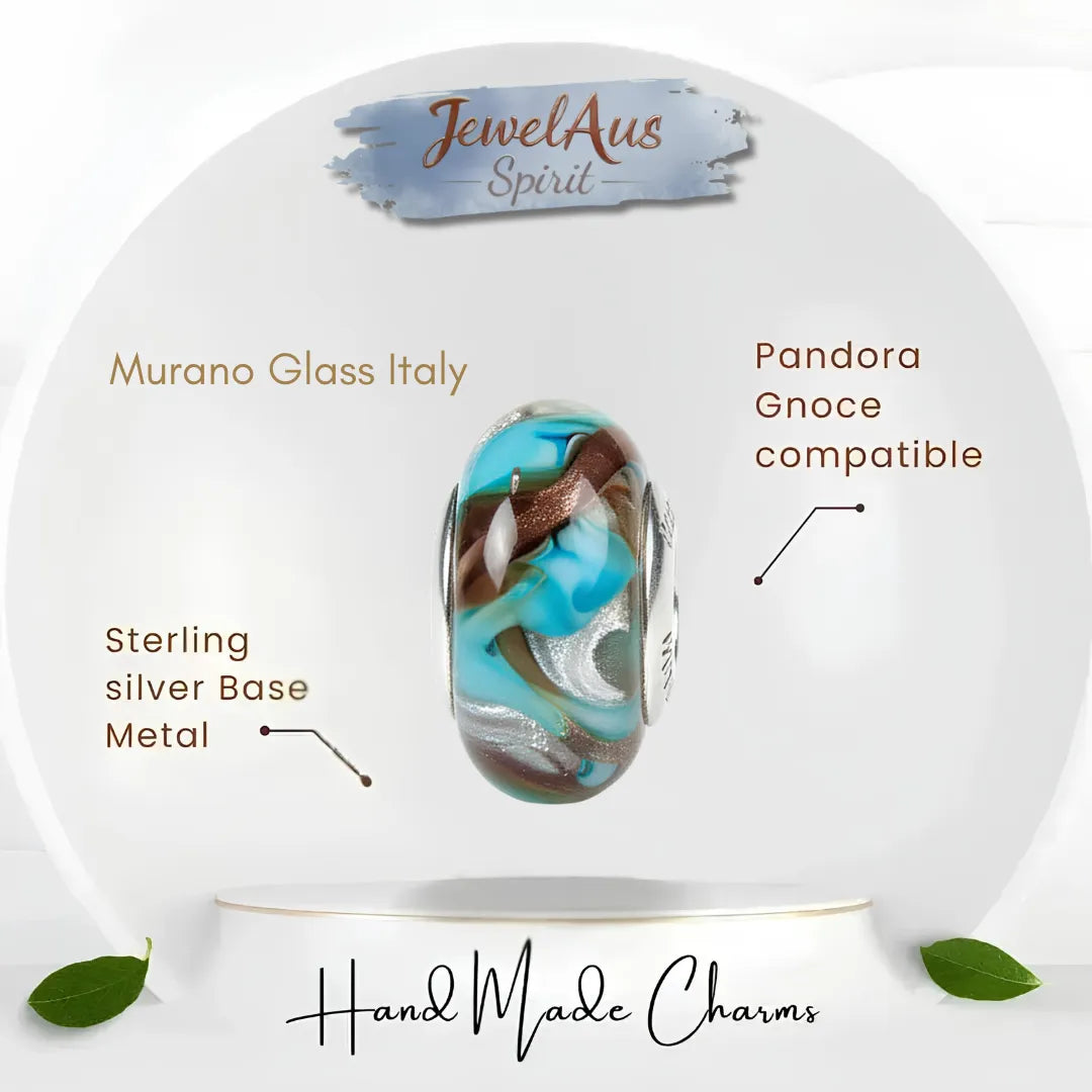 jewelaus CHARMS Italian Blue Swirl Murano Glass Charm