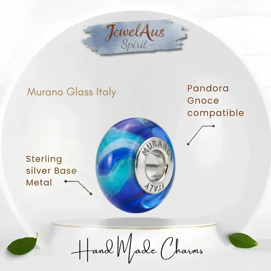 jewelaus CHARMS Italian Blue Wave Murano Glass Charm