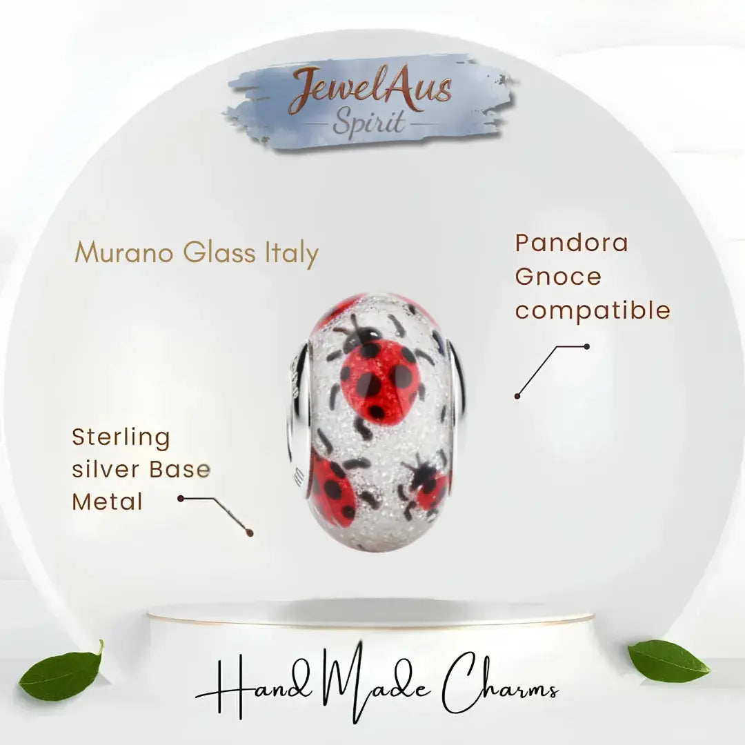 jewelaus CHARMS Italian Lady Bug Murano Glass Charm