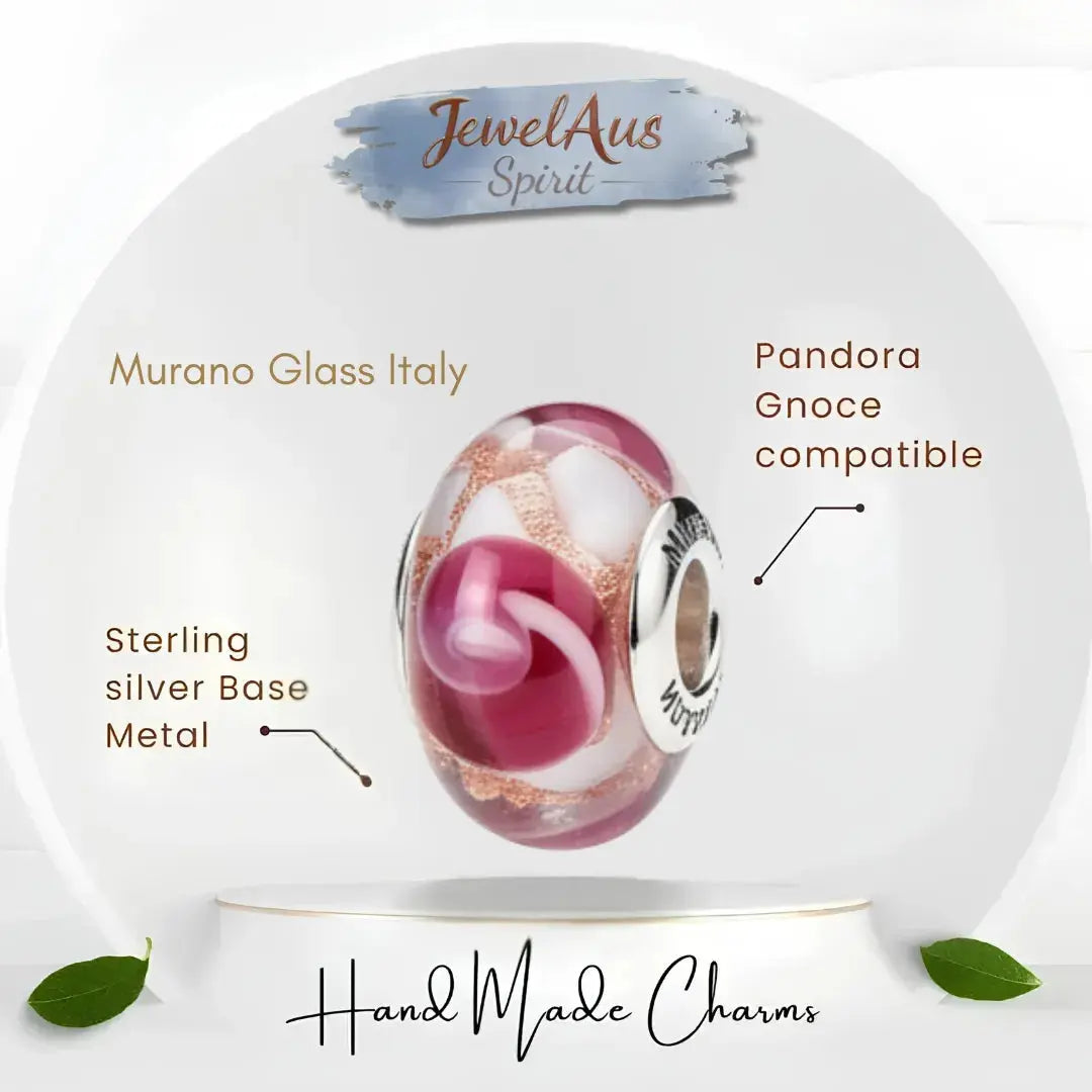 jewelaus CHARMS Italian Pink Swirl Murano Glass Charm