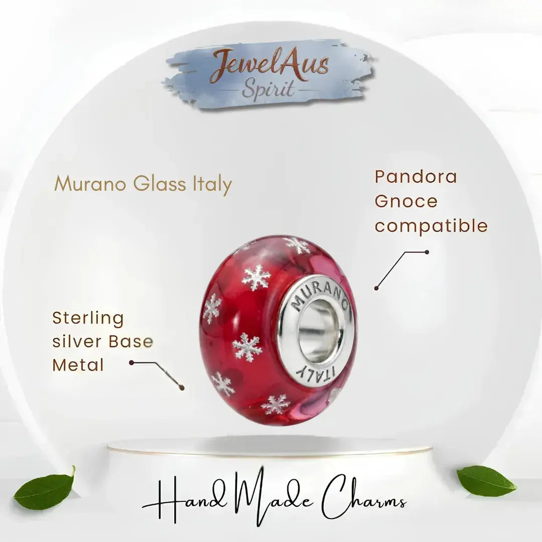 jewelaus CHARMS Italian Red Snow Murano Glass Charm