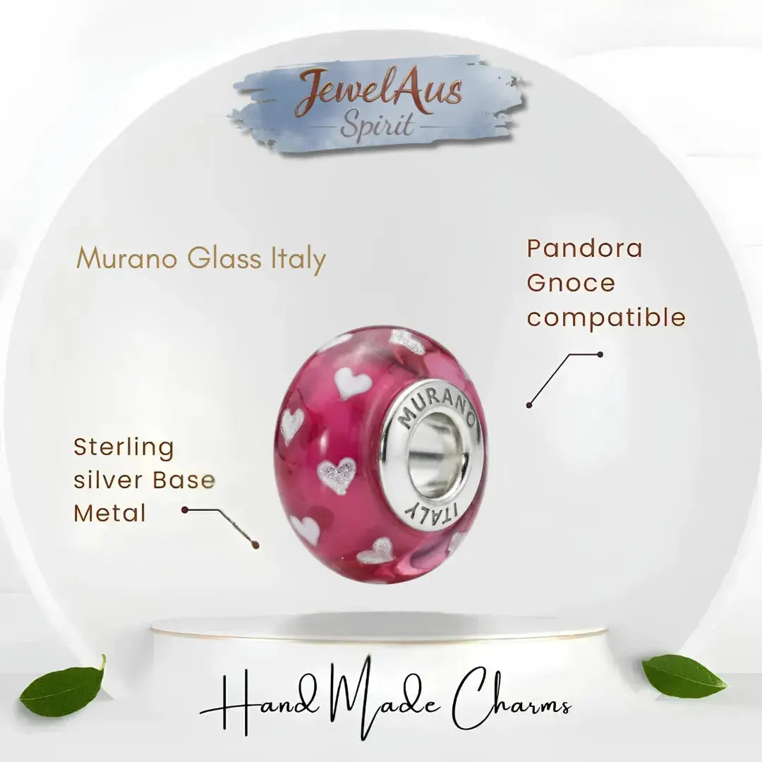 jewelaus CHARMS Italian Silver Heart Murano Glass Charm