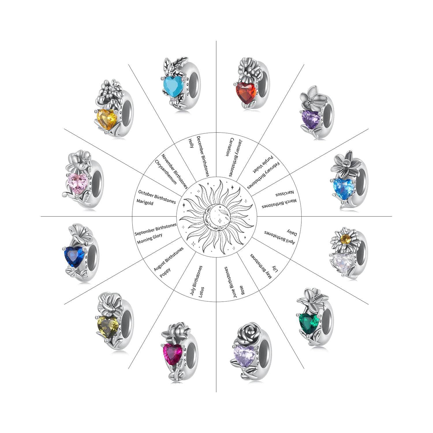 jewelaus CHARMS June Birthstone Flower Stopper Charm
