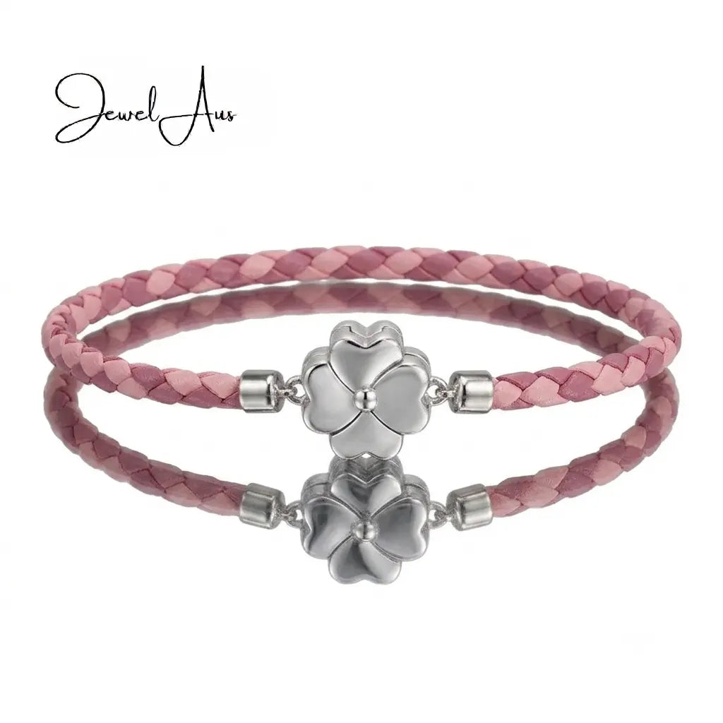 jewelaus CHARMS Pink Clover Leather Bracelet