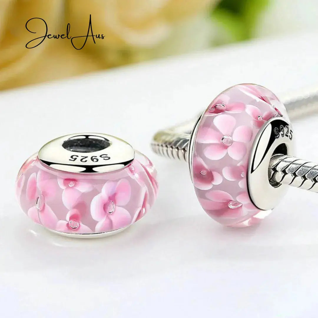 jewelaus CHARMS Pink Murano Flower Glass Charm