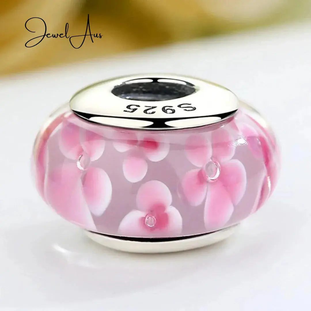 jewelaus CHARMS Pink Murano Flower Glass Charm