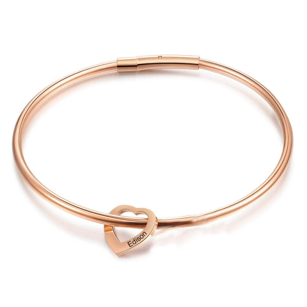 jewelaus custom brace 1 / Rose Gold Plated Custom Heart Bangle Bracelet