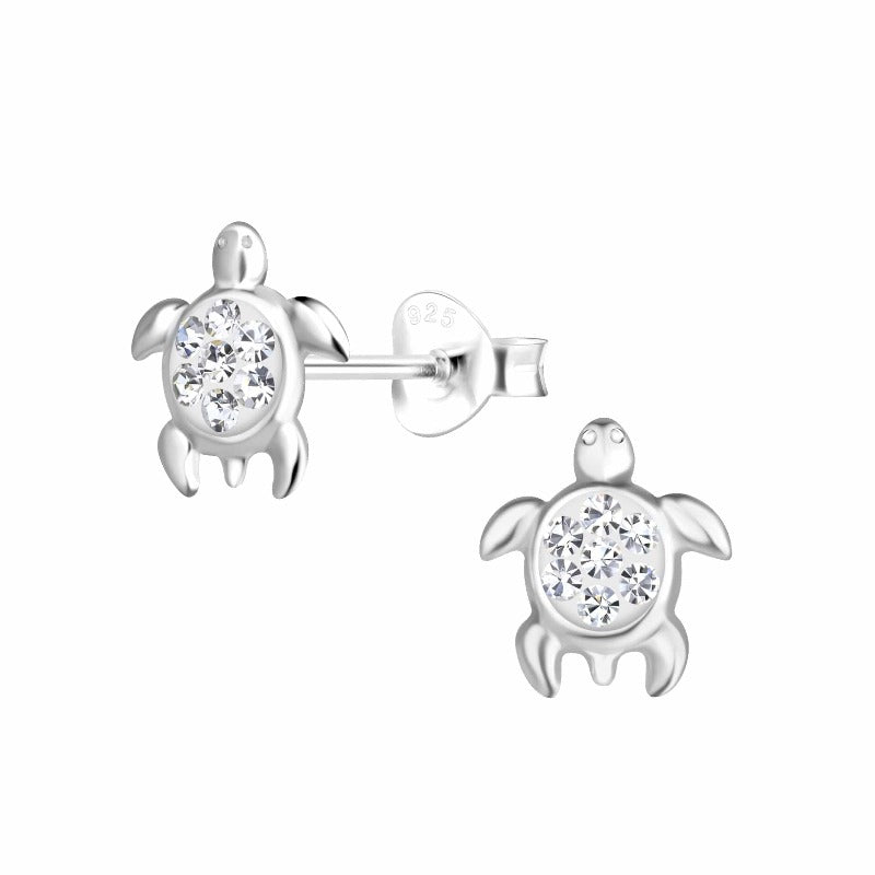 jewelaus Earrings Clear Silver Turtle Stud Earrings
