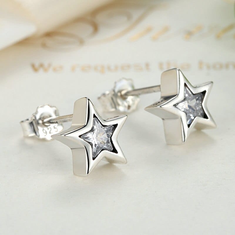 jewelaus Earrings Cubic Silver Star Earrings