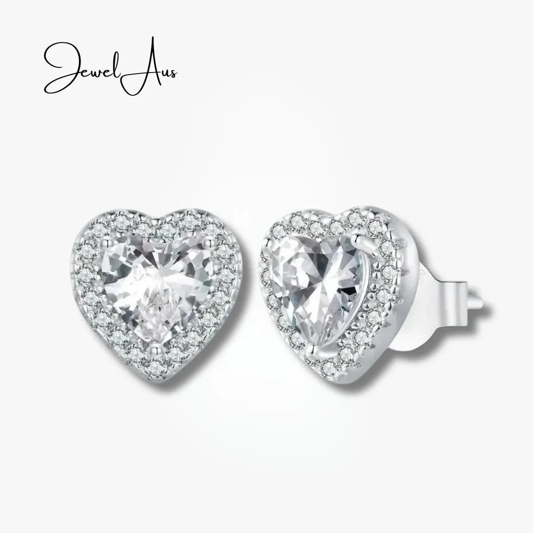 jewelaus Earrings Diamante Heart Stud Earrings