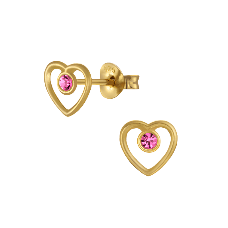 jewelaus Earrings Fuchsia Heart Crystal Stud Earrings