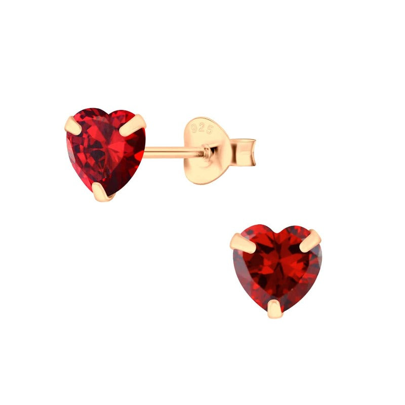 jewelaus Earrings Garnet 6mm Heart Silver Stud Earrings