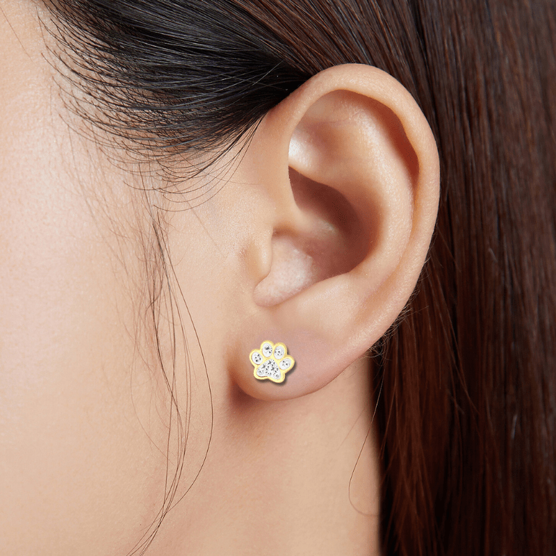 jewelaus Earrings Gold Paw Print Stud Earrings