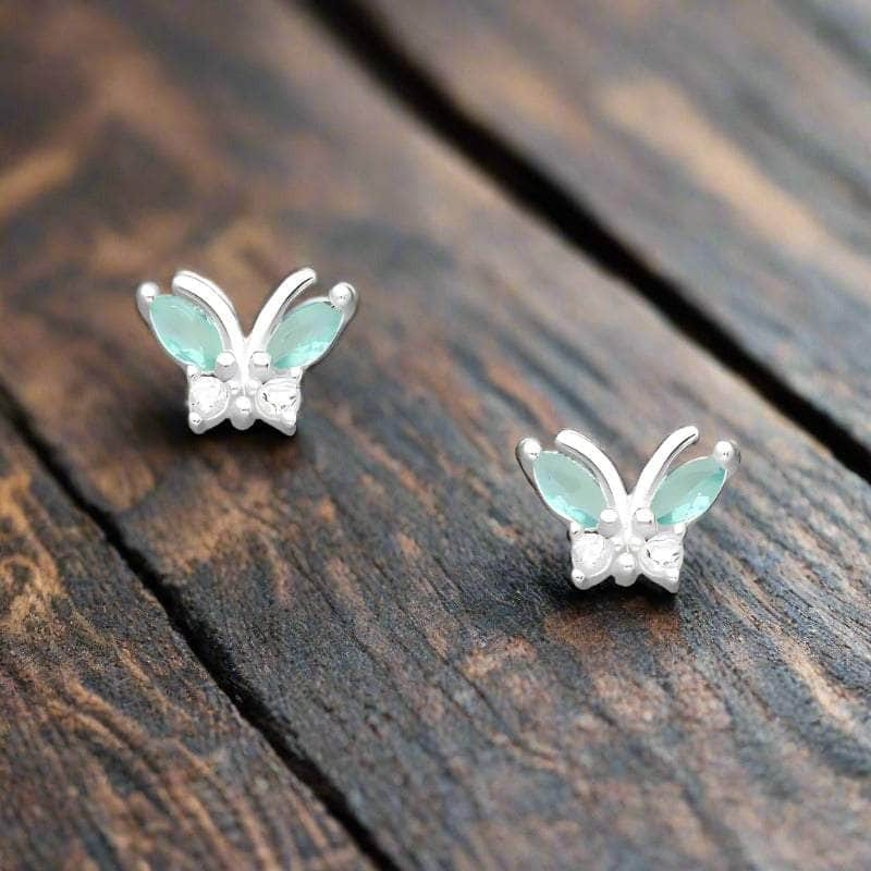 jewelaus Earrings Green & White Butterfly Earrings