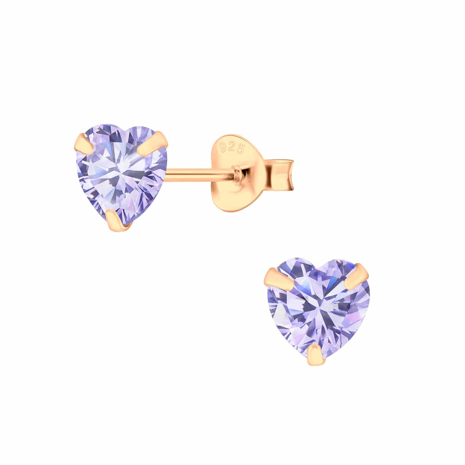 jewelaus Earrings Lavender 6mm Heart Silver Stud Earrings