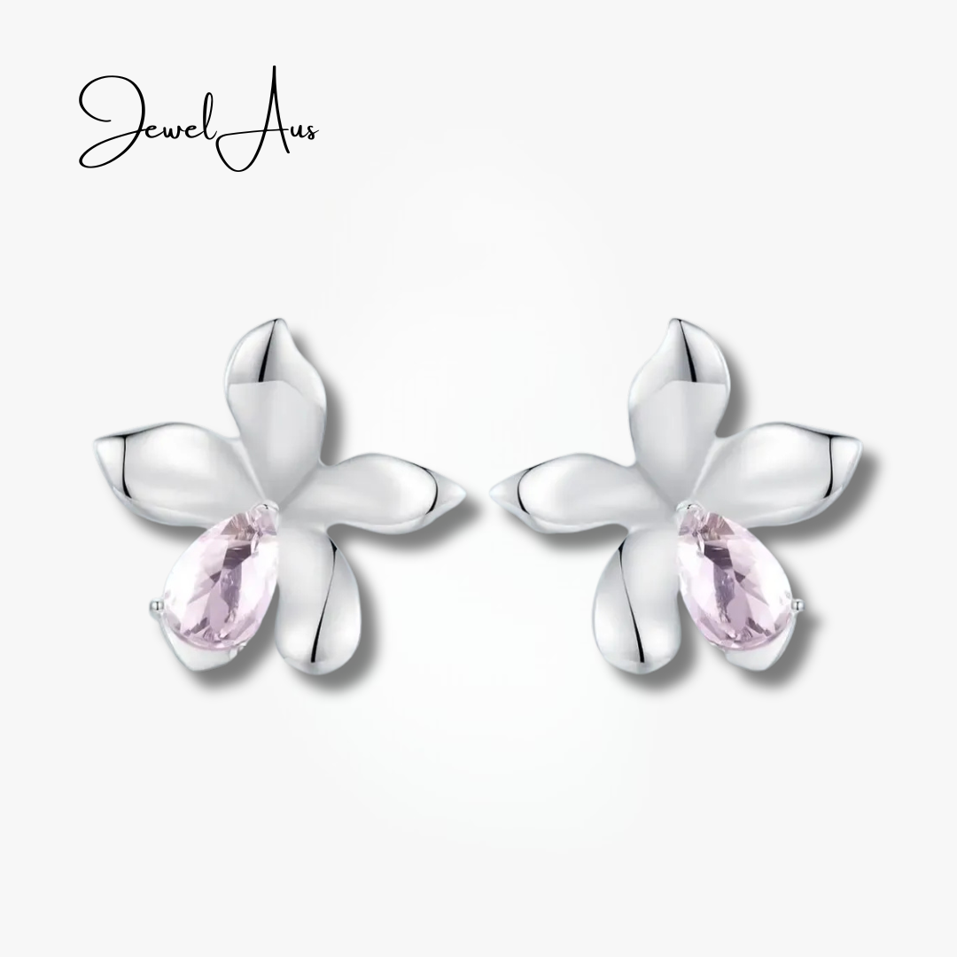 jewelaus Earrings Pink Gem Flower Earrings
