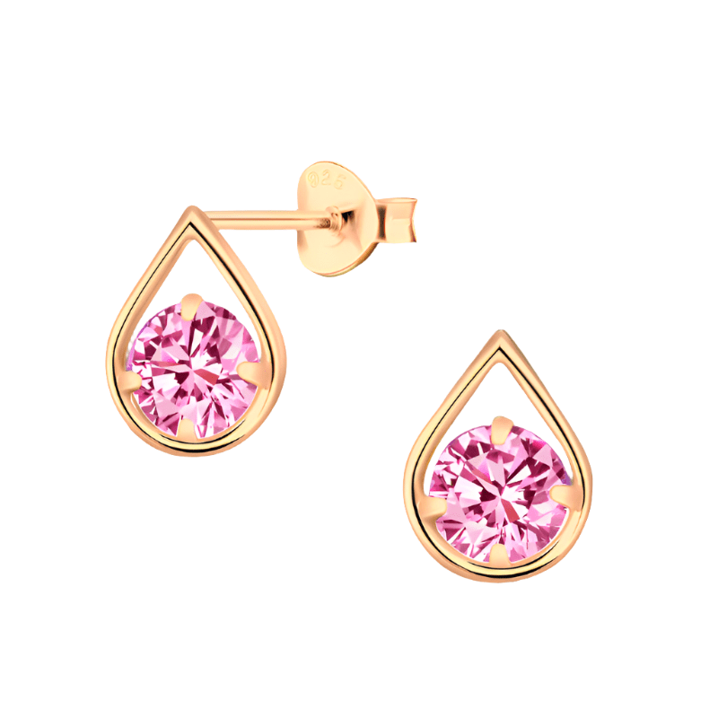 jewelaus Earrings Pink Tear Drop Cubic Zirconia Stud Earrings