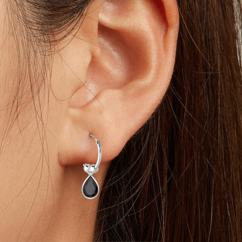 jewelaus Earrings Silver Black Droplet Hoop Earrings