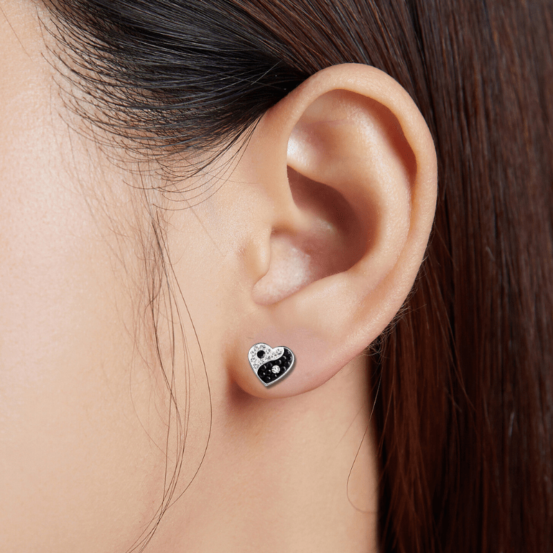 jewelaus Earrings Silver Black Yin Yang Stud Earrings