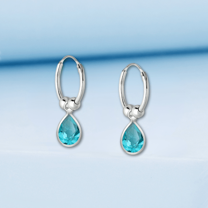 jewelaus Earrings Silver Blue Droplet Hoop Earrings