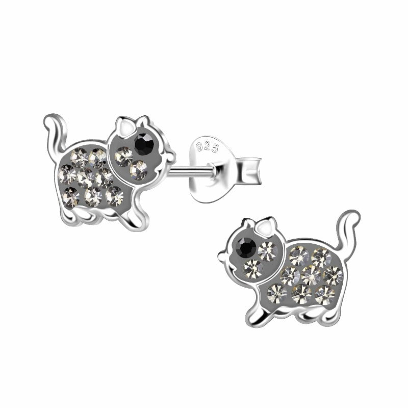 jewelaus Earrings Silver Cat Stud Earrings