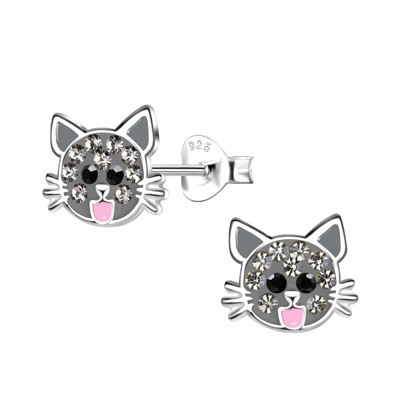jewelaus Earrings Silver Cat Stud Earrings