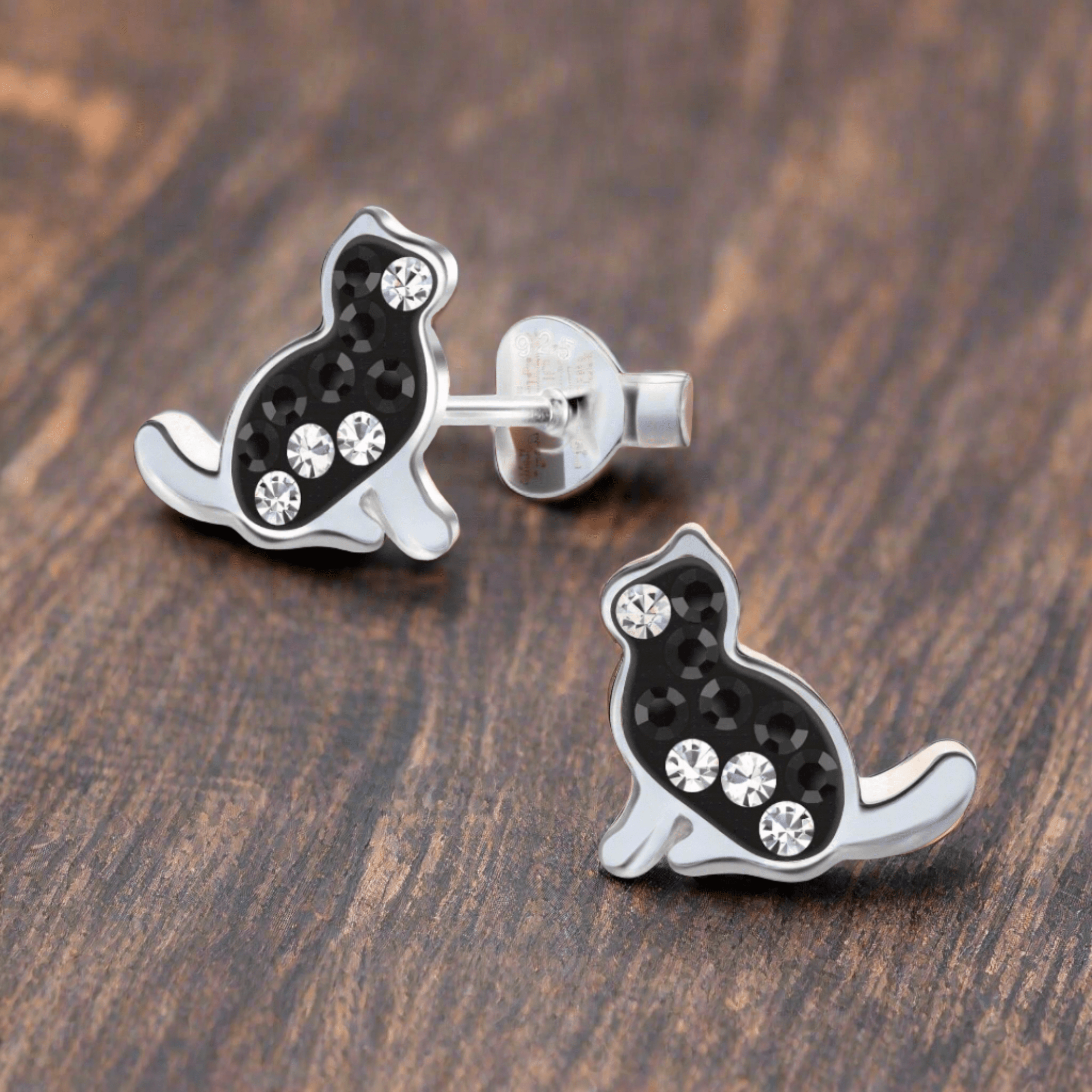 jewelaus Earrings Silver Cat Stud Earrings