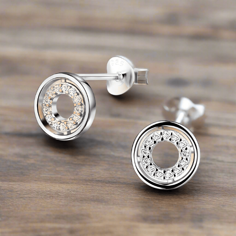 jewelaus Earrings Silver Circle Stud Earrings