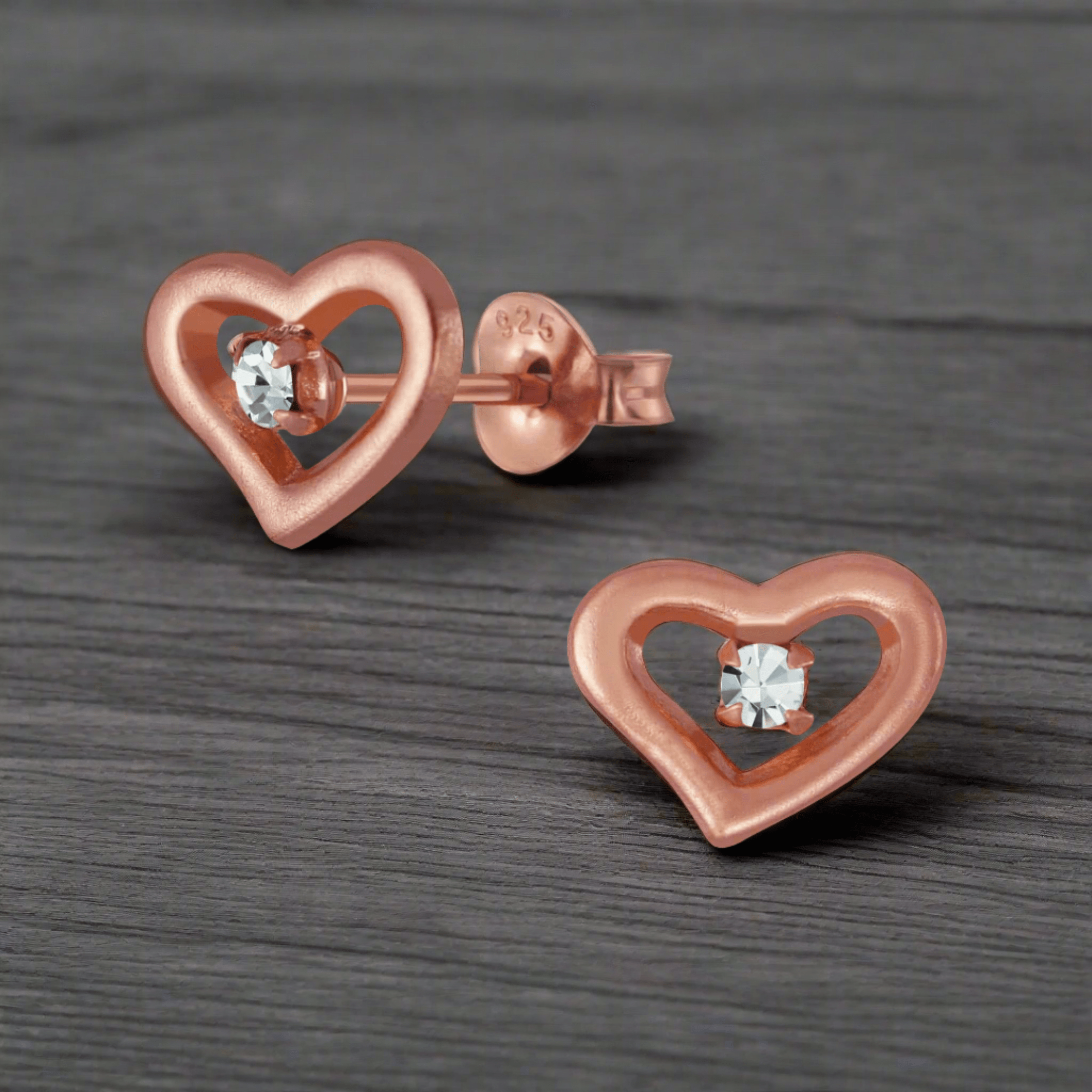 jewelaus Earrings Silver Crystal Heart Stud Earring