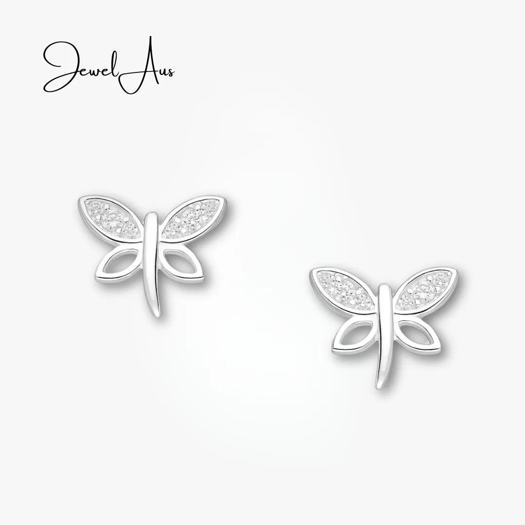 jewelaus Earrings Silver Dragonfly Earrings