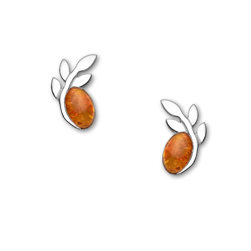 jewelaus Earrings Silver Leaf Baltic Amber Earrings